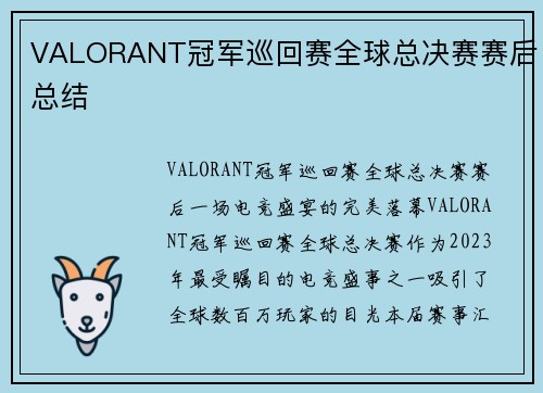 VALORANT冠军巡回赛全球总决赛赛后总结
