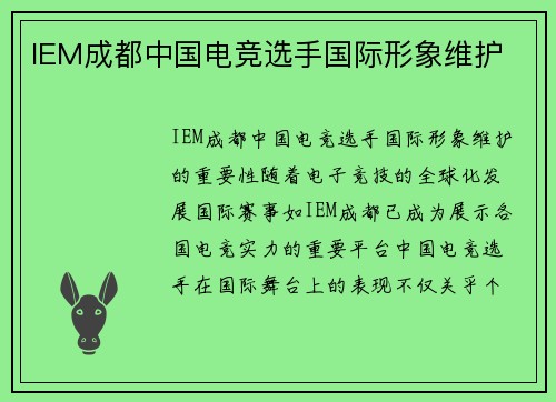 IEM成都中国电竞选手国际形象维护
